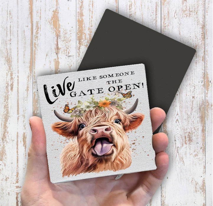 Highland Cow Life Life Gate Open Magnet Fridge