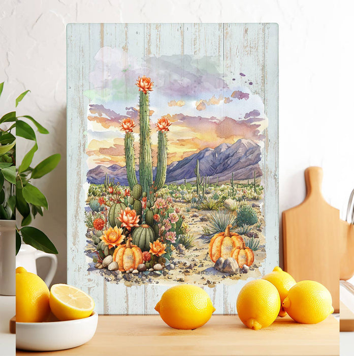 Fall Pumpkin Saratoga Cactus Desert  Glass Cutting Board