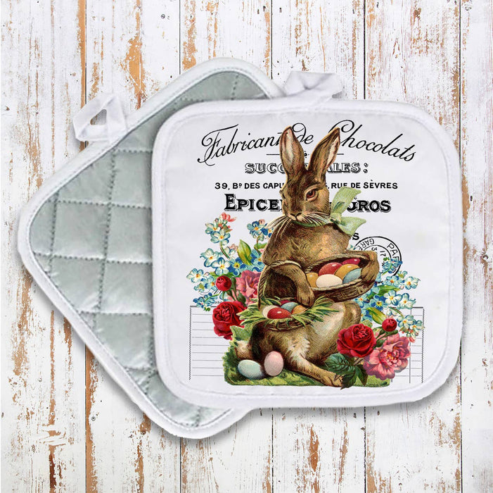 Vintage French Easter Bunny Pot Holder Oven Mitt