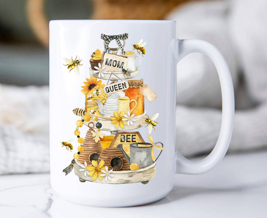 Mom Mother Queen Bee Honey Flowers Coffee Mug