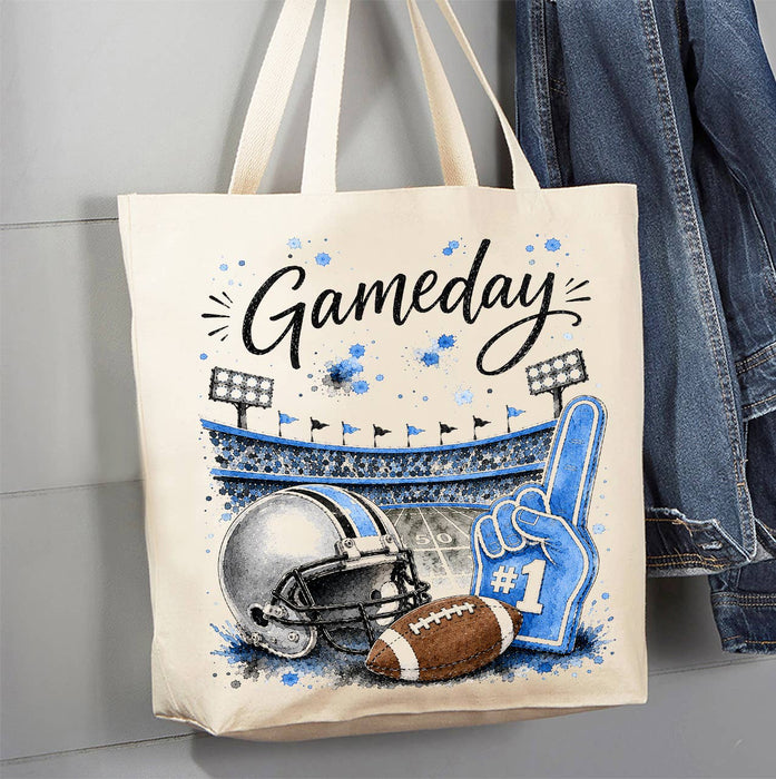 Gameday Football Silver & Light Blue Canvas Tote Bag