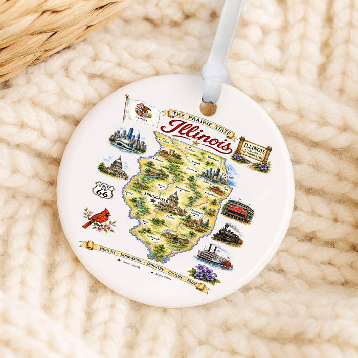Illinois State Map Landmark Ornament