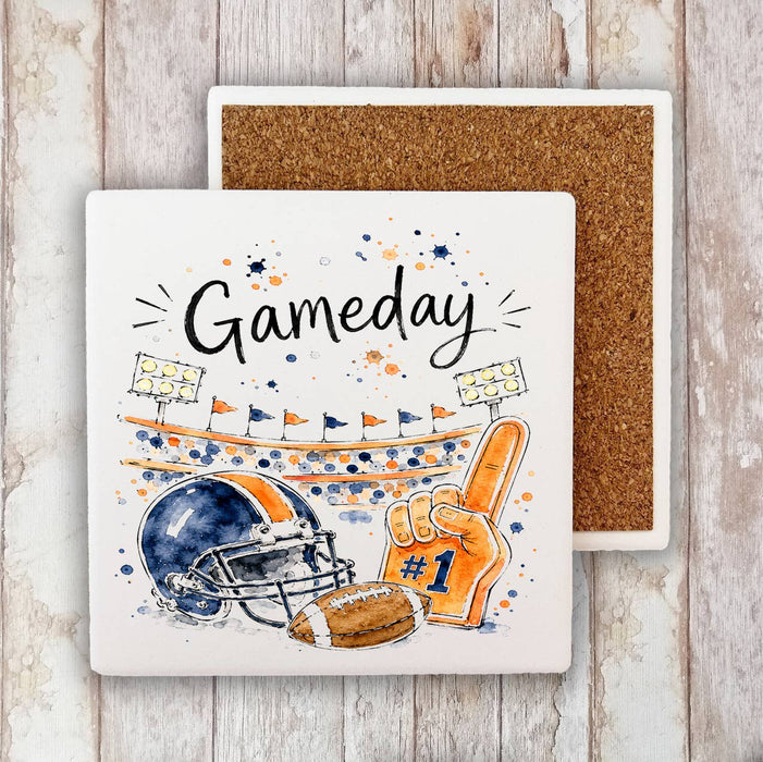 Gameday Football Navy Blue & Orange Stone Coaster