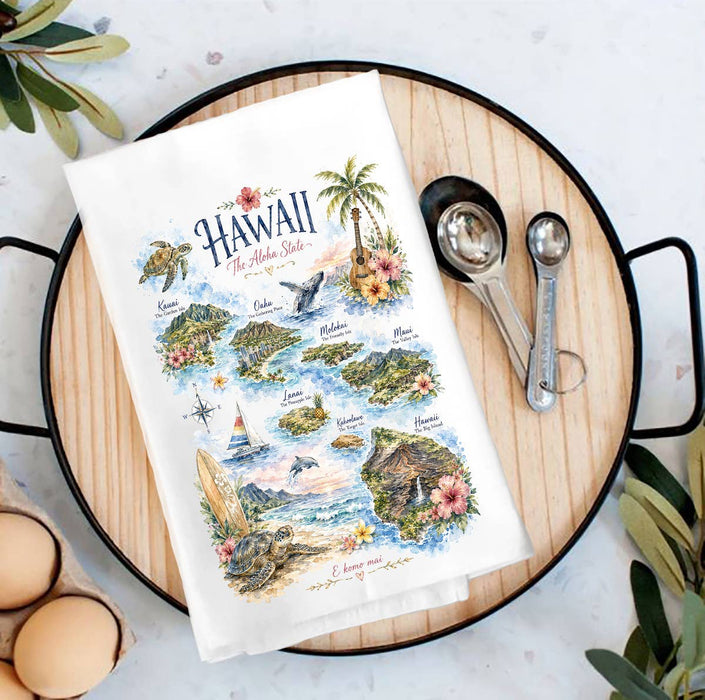 Hawaii State Map Landmark Tea Towel