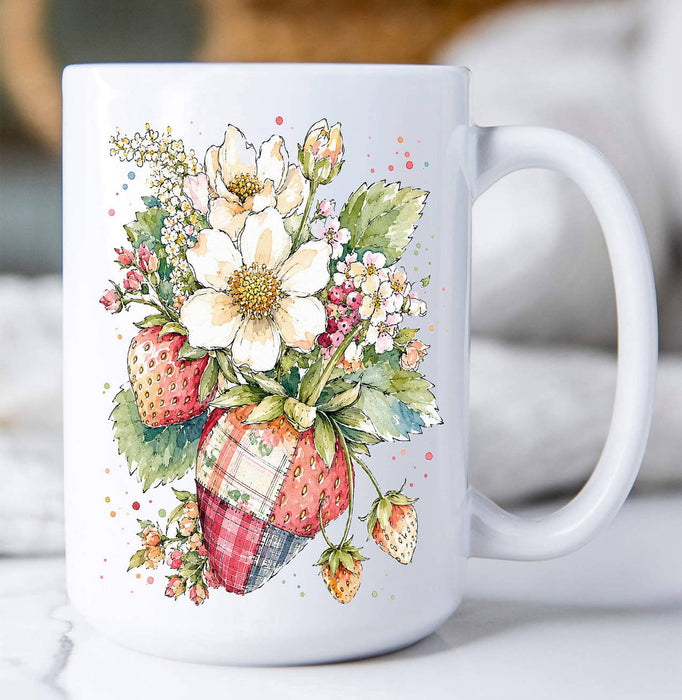Watercolor Quilted Strawberry Coffee Mug