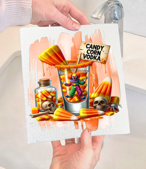 Halloween Candy Corn Vodka Swedish Dishcloth