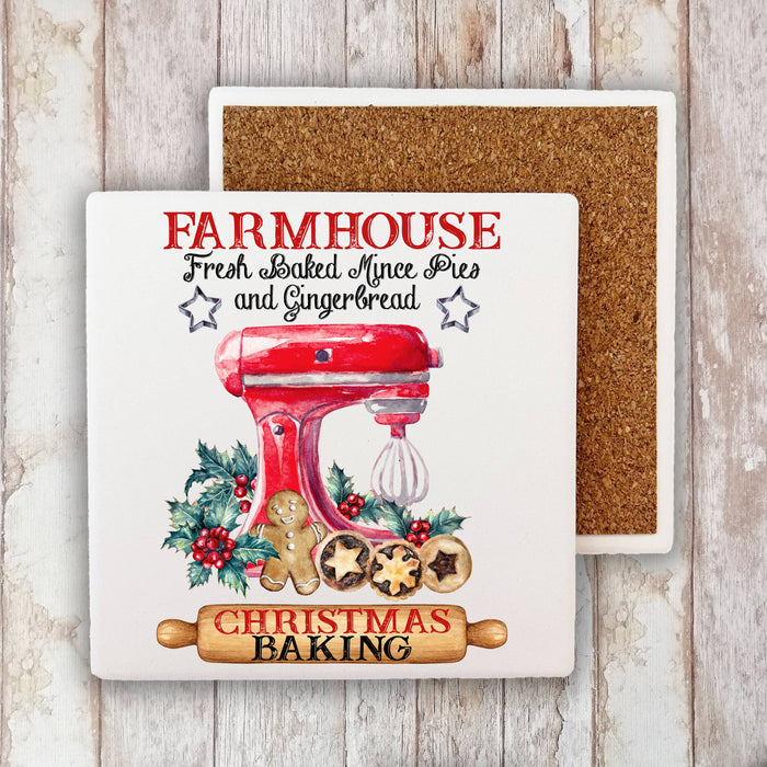 Christmas Farmhouse Gingerbread Mixer Stone Coaster