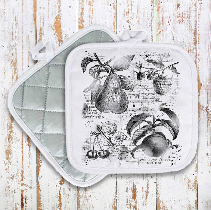 Vintage Shabby Fruits Pears, Cherries Pot Holder Oven Mitt