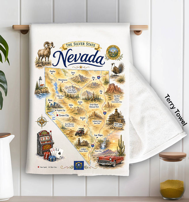 Nevada State Map Landmark Kitchen Terry Towel