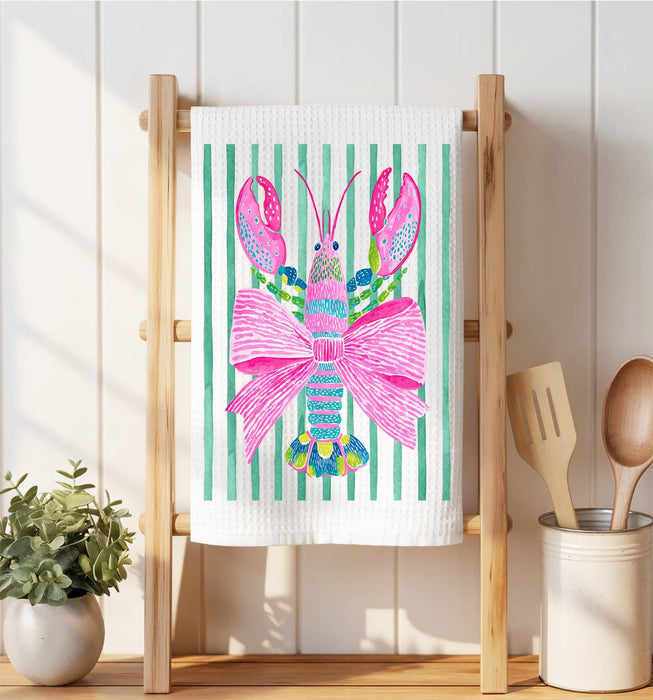 Coastal Colorful Lobster Bow Waffle Weave Towel