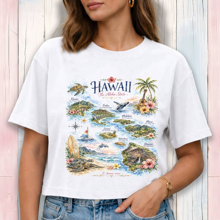 Hawaii State Map Landmark Cropped T-Shirt