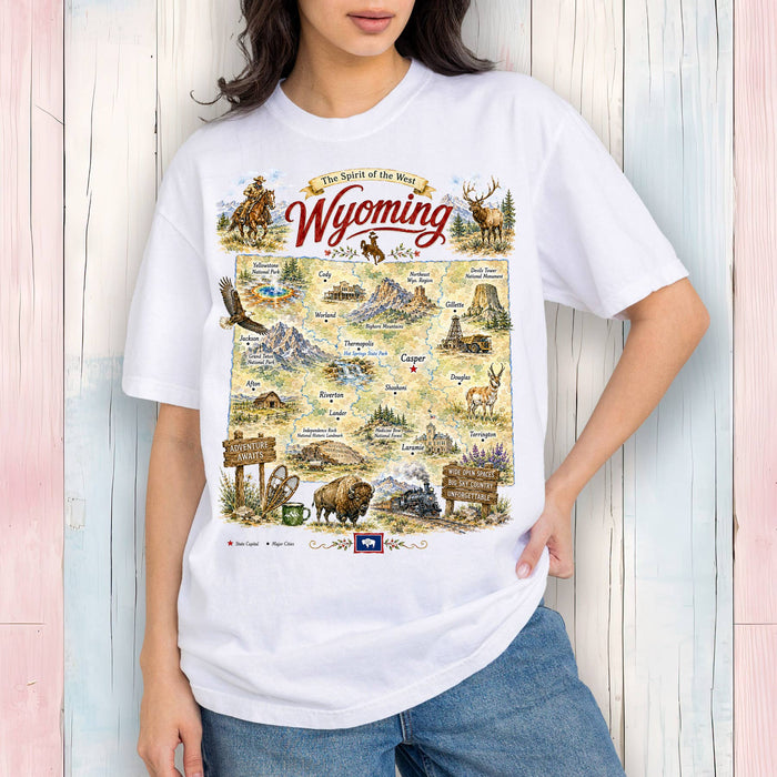 Wyoming State Map Landmark T-Shirt