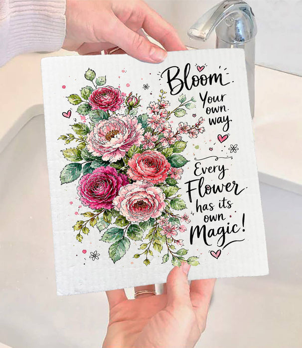 Bloom your own Way Watercolor Roses Swedish Dishcloth