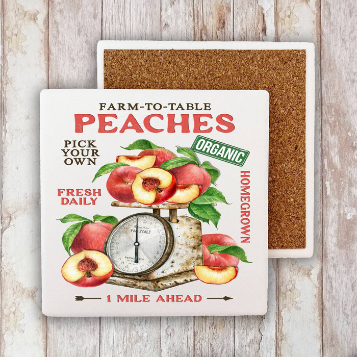 Modern Farmhouse Fresh Peaches Stone Coaster
