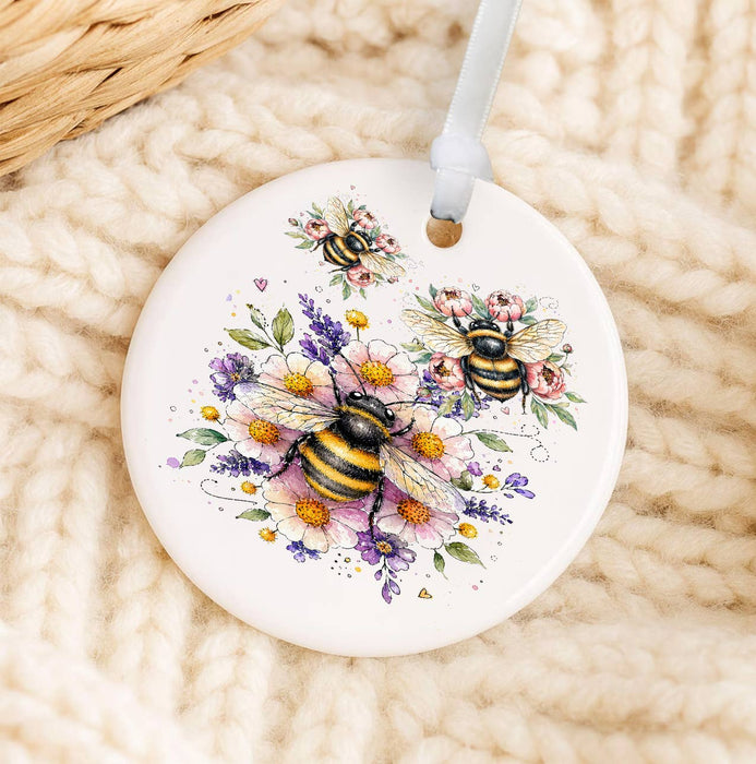 Whimsical Bees Flowers Ornament