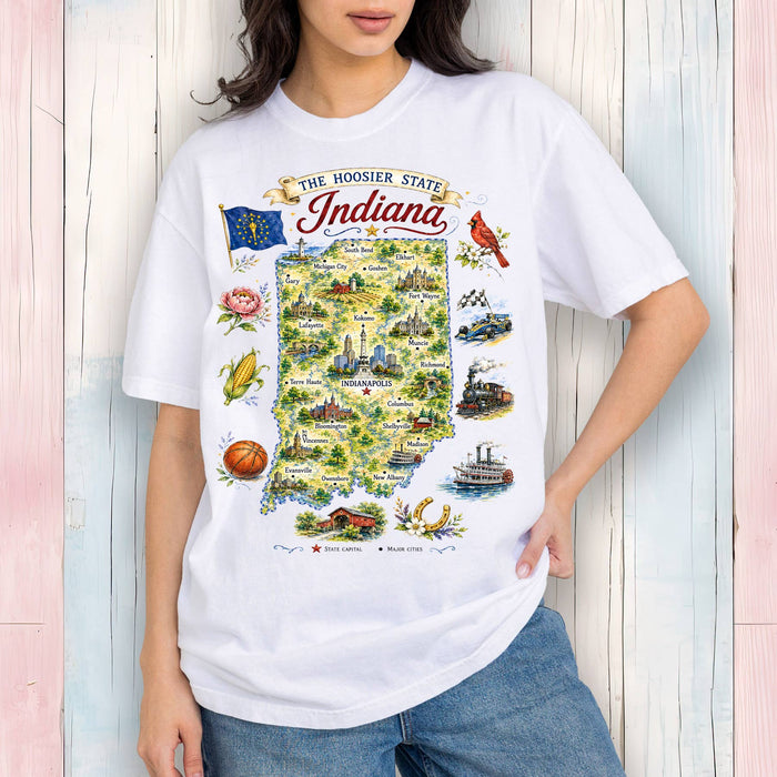 Indiana State Map Landmark T-Shirt