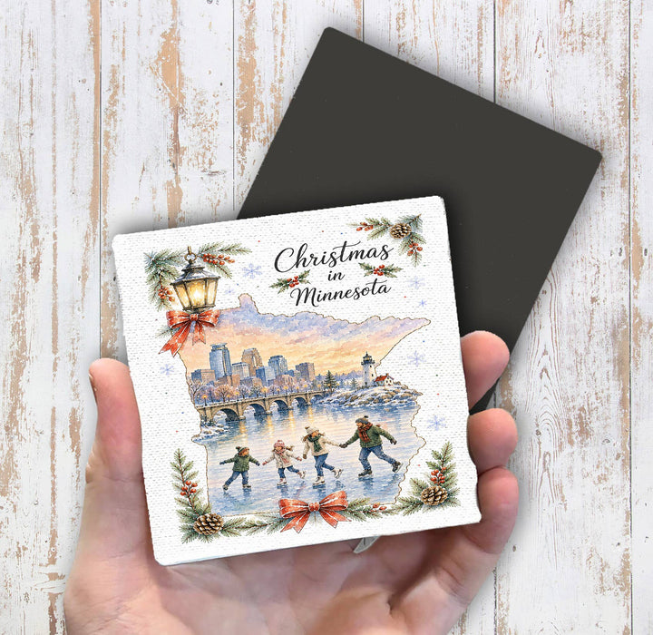 Christmas in Minnesota State Map Magnet Fridge