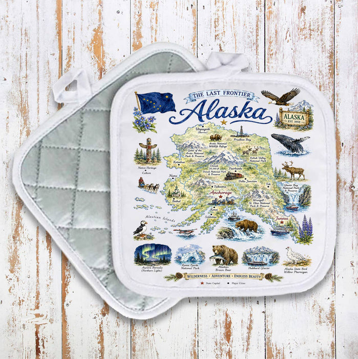 Alaska State Map Landmark Pot Holder