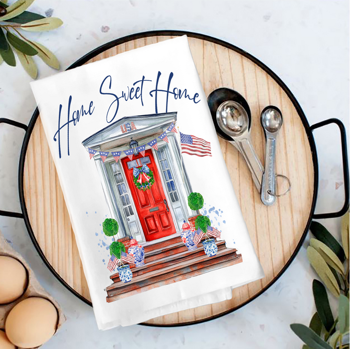 Patriotic Red Door Home Sweet Home  Tea Towel