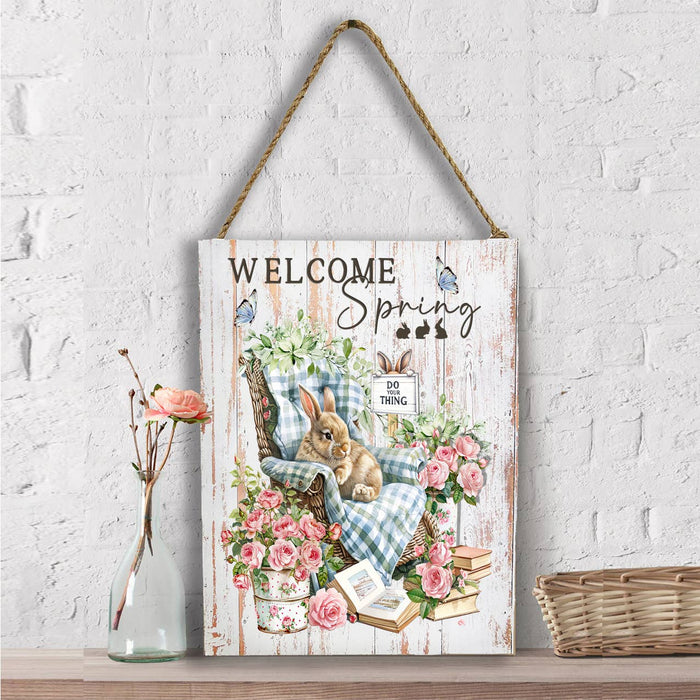Welcome Spring Bunny Flowers Wall Decor