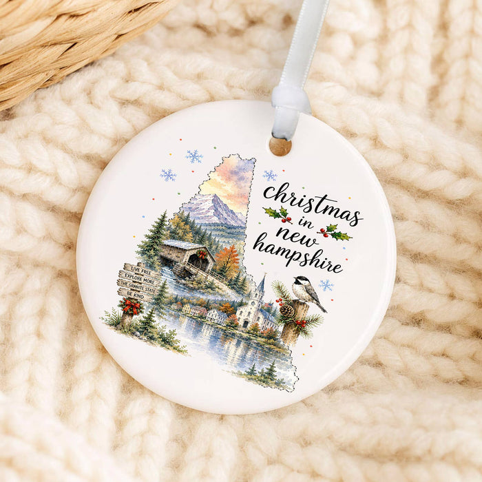 Christmas in New Hampshire State Map Ornament