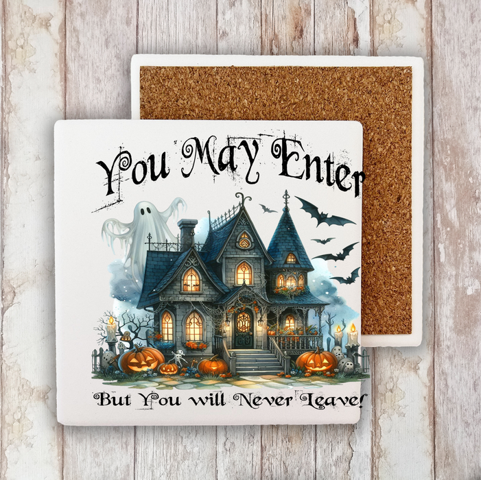 Halloween Hunted House Stone Coaster