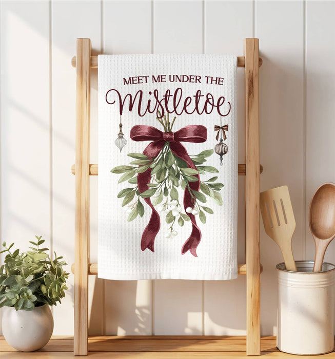 Christmas Meet me under Mistletoe Waffle Weave Towel