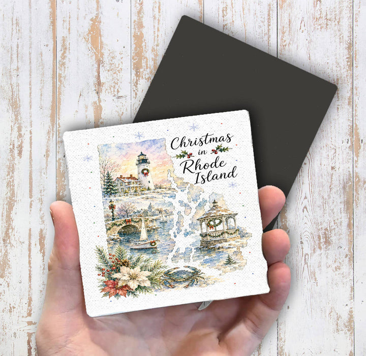 Christmas in Rhode Island State Map Magnet Fridge