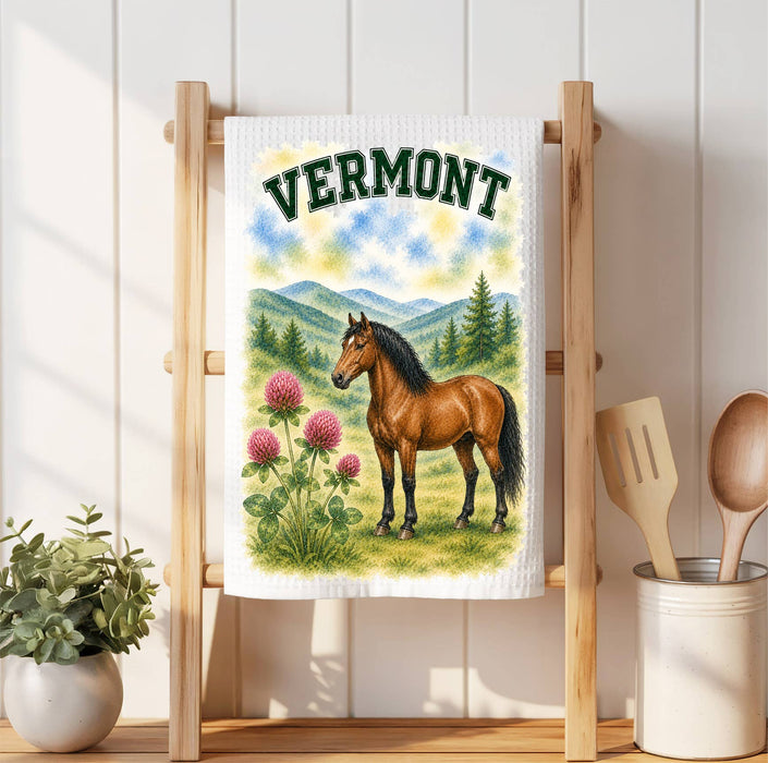 Vermont State Bird and Animal Waffle Weave Towel