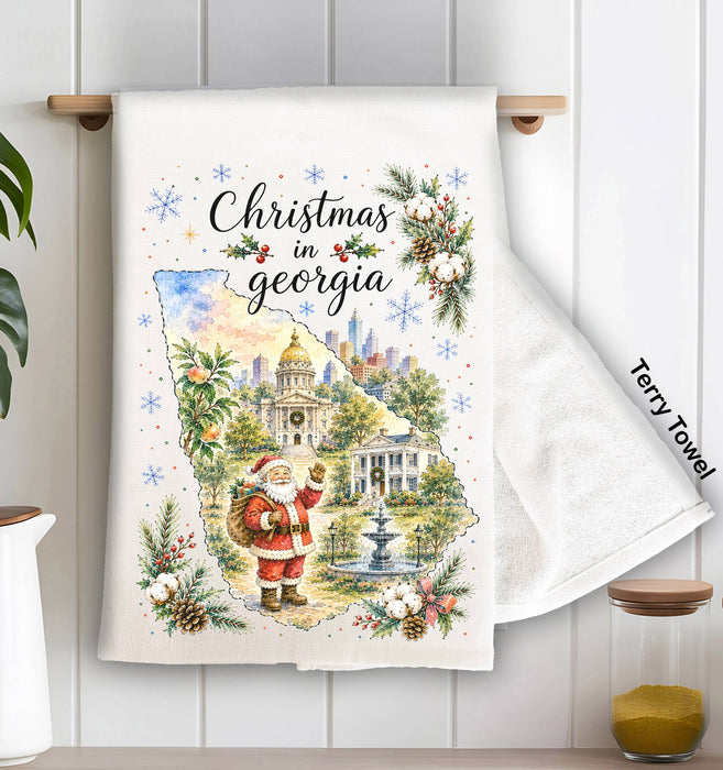 Christmas in Georgia State Map Kitchen Terry Towel