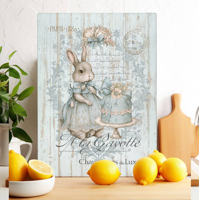 Shabby Chic French Easter Bunny Glass Cutting Board Trivet