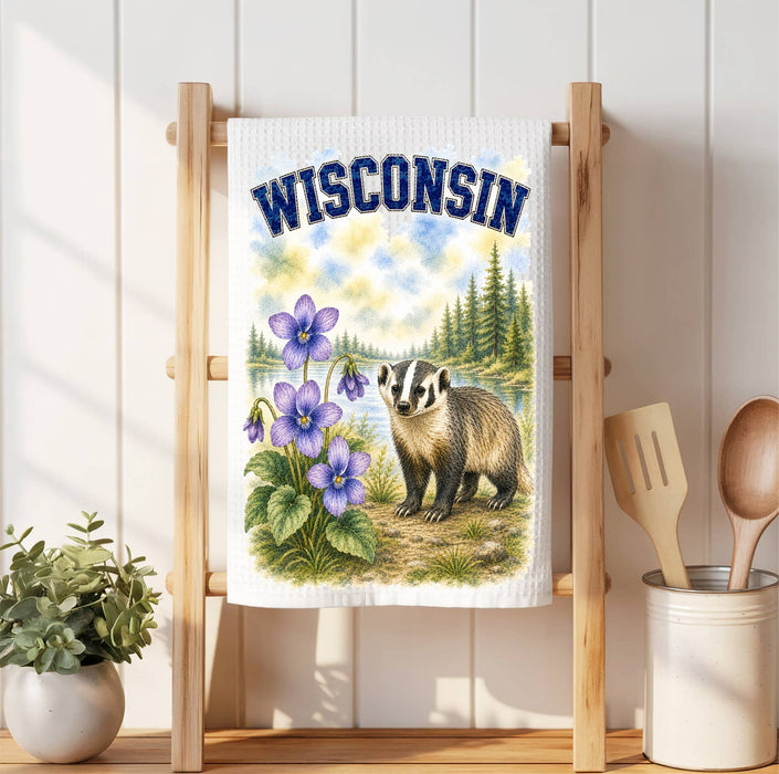Wisconsin State Bird and Animal Waffle Weave Towel