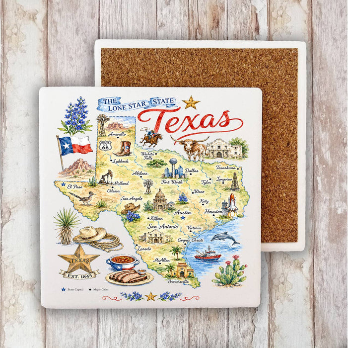 Texas State Map Landmark Stone Coaster