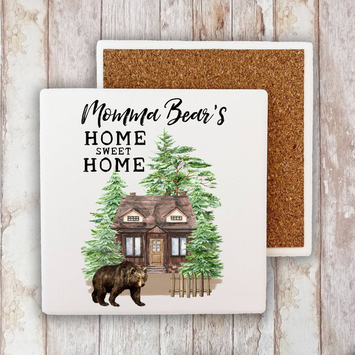 Momma Bear Home Sweet Home Cabin Stone Coaster