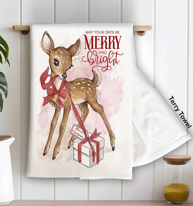 Vintage Christmas Reindeer Kitchen Terry Towel