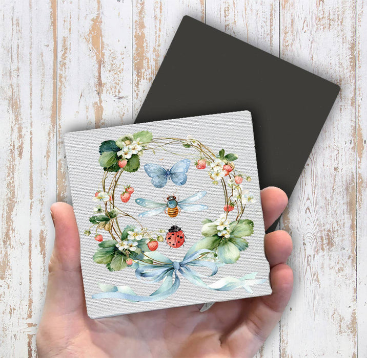 Strawberry Wreath Butterfly Ladybug Magnet Fridge