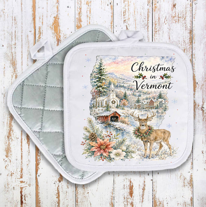 Christmas in Vermont State Map Pot Holder