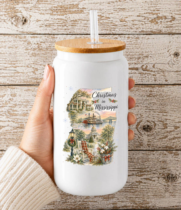 Christmas in Mississippi State Map Glass Cup