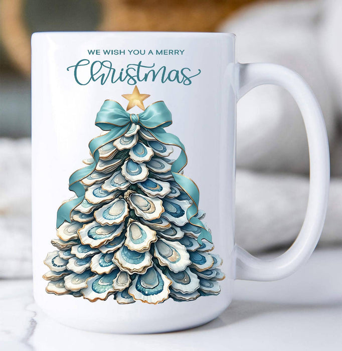 Coastal Christmas Oyster Tree Coffee Mug