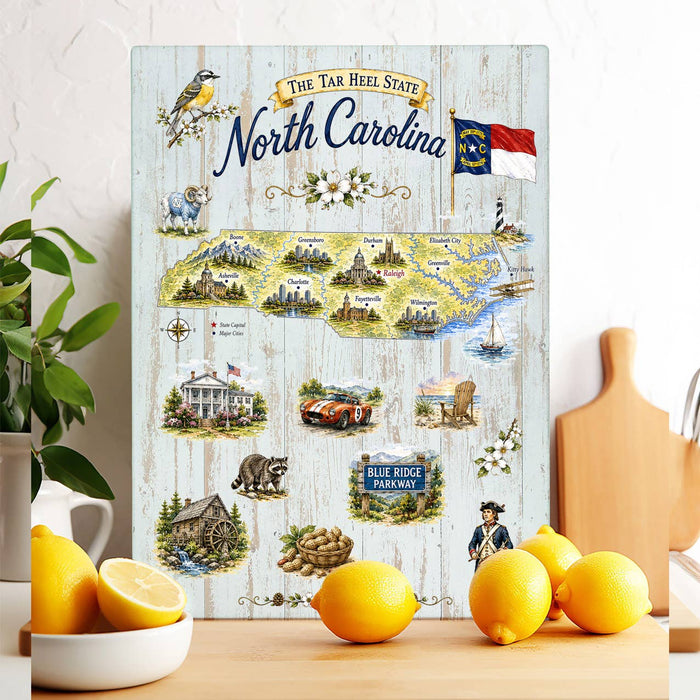 North Carolina State Map Landmark Glass Cutting Board