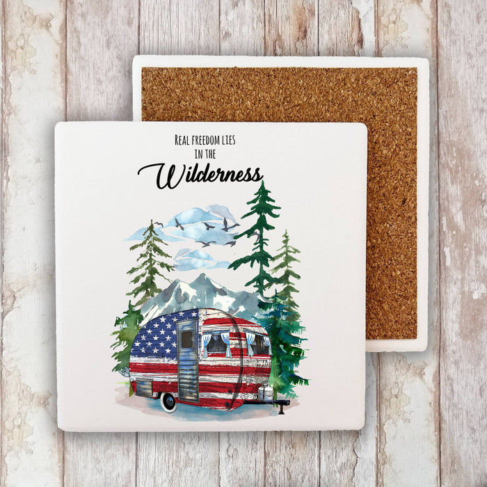Real Freedom in Wilderness Patriotic Stone Coaster