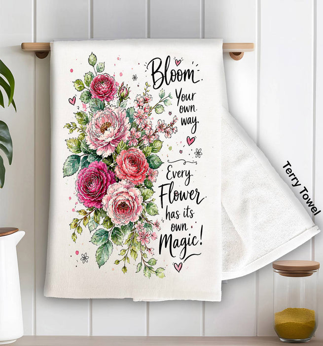 Bloom your own Way Watercolor Roses Kitchen Terry Towel