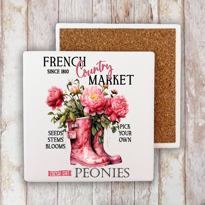 French Country Market Peonies Stone Coaster
