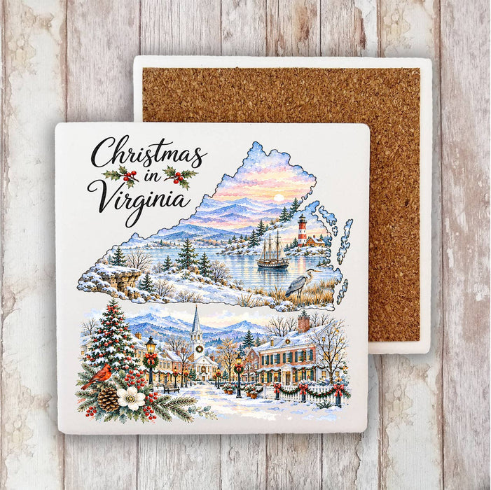 Christmas in Virginia State Map Stone Coaster