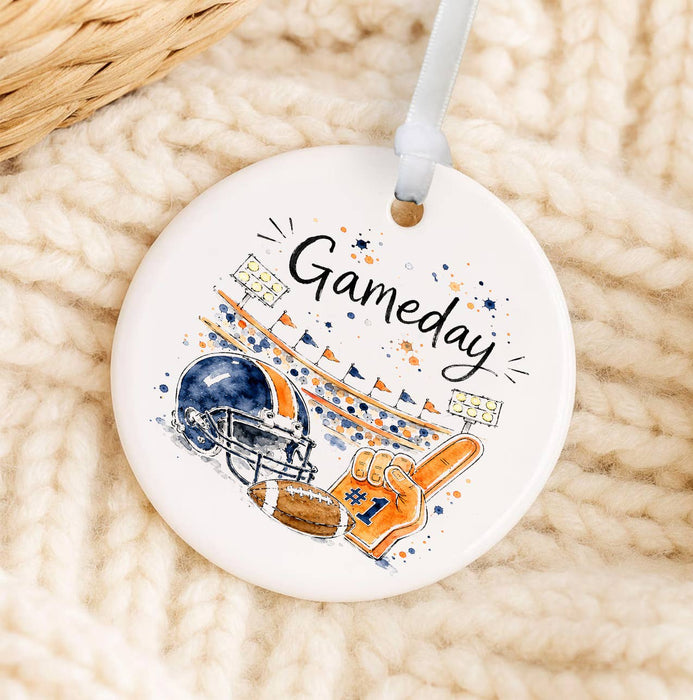 Gameday Football Navy Blue & Orange Ornament
