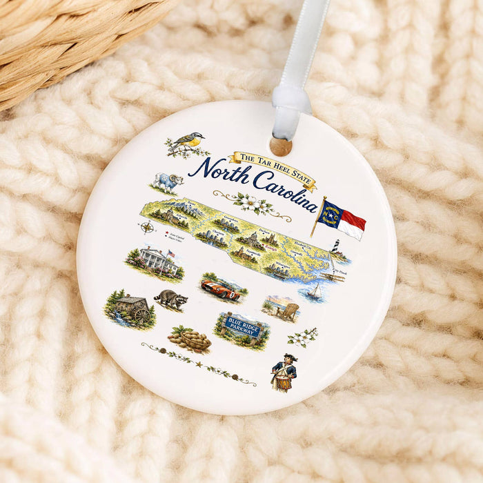 North Carolina State Map Landmark Ornament
