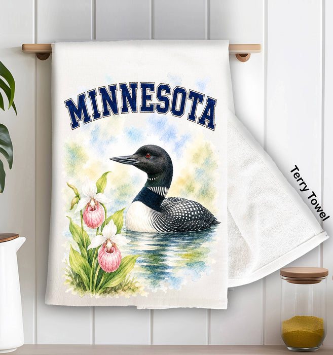 Minnesota State Bird and Animal Kitchen Terry Towel