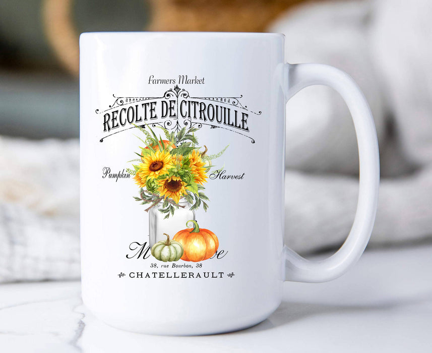Fall Autumn Pumpkin Harvest French Coffee Mugs