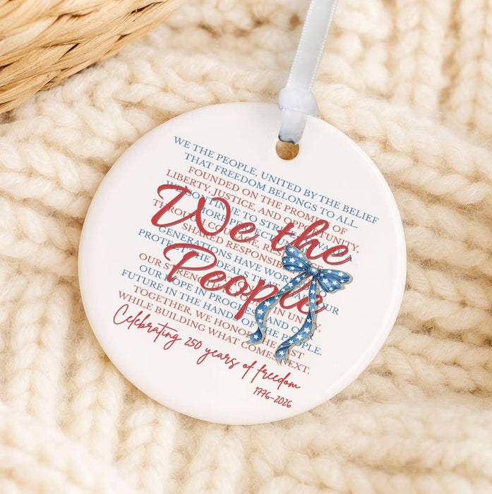 Patriotic We the People Bow 250 America Ornament