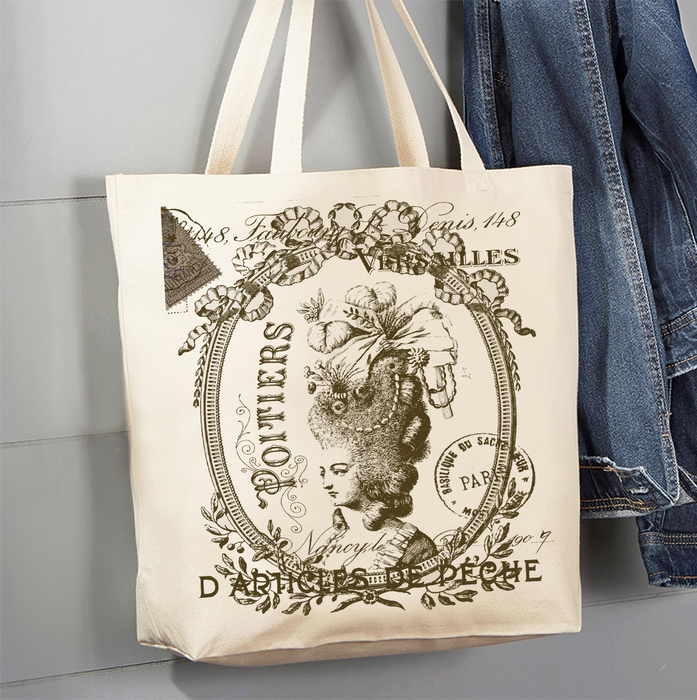 Vintage Shabby Chic French Lady Canvas Tote Bag